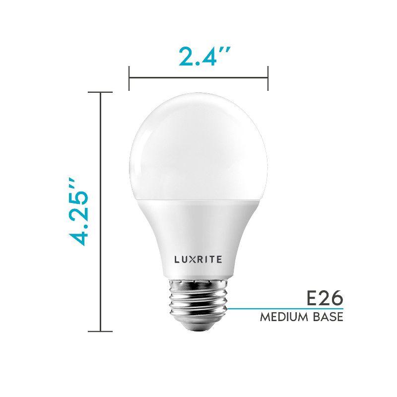 Luxrite A19 LED Bulb 60W Equivalent, 3000K Soft White, 800 Lumens, Dimmable, 9W, Enclosed Fixture Rated, E26 Medium Base 16 Pack