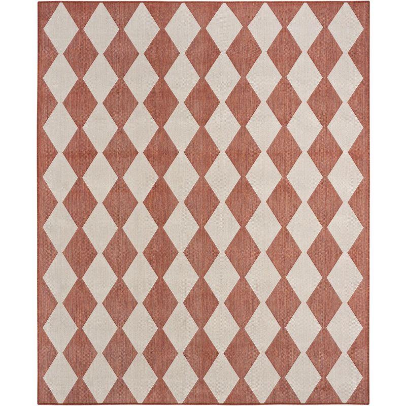 Nourison Positano Retro Diamond Flatweave Indoor Outdoor Low Pile Area Rug Terracotta 7' x 10'