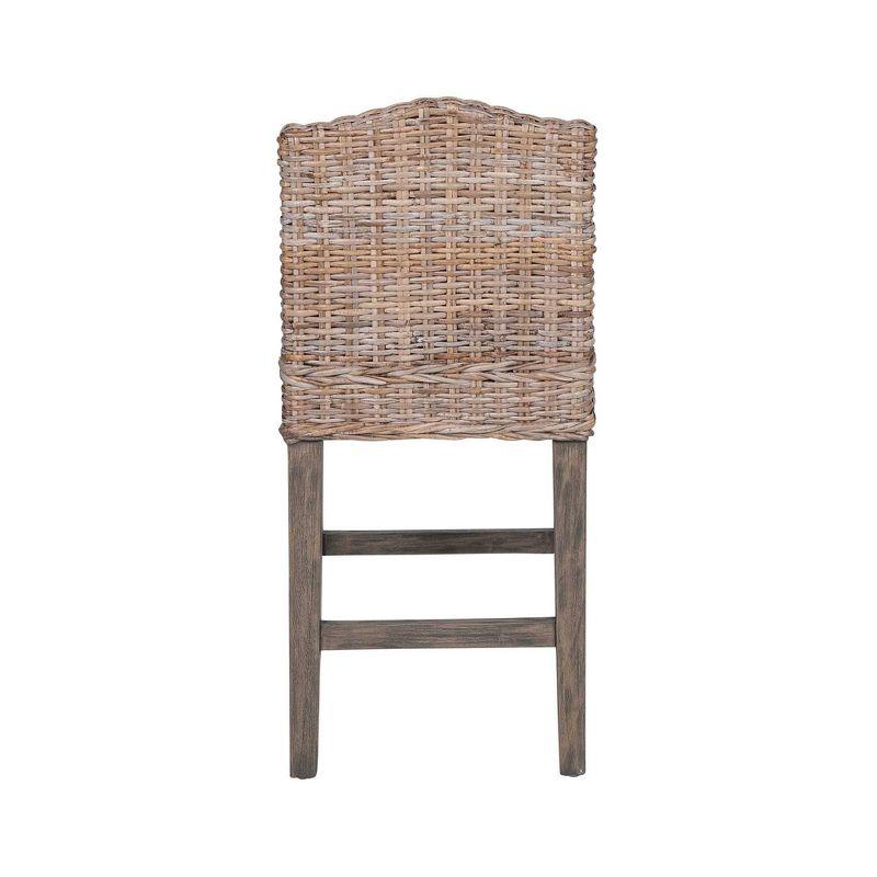 East at Main Durham Rattan Counter Height Barstool with Upholstered Seat and Wood Base Tan: Cotton, No Assembly Required