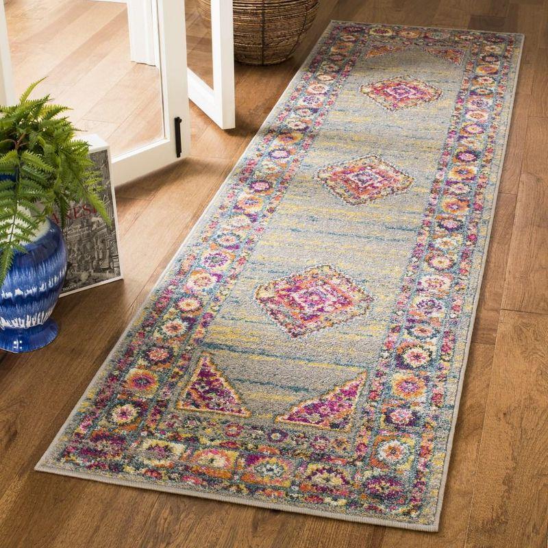 Gray and Fuchsia Synthetic Runner Rug