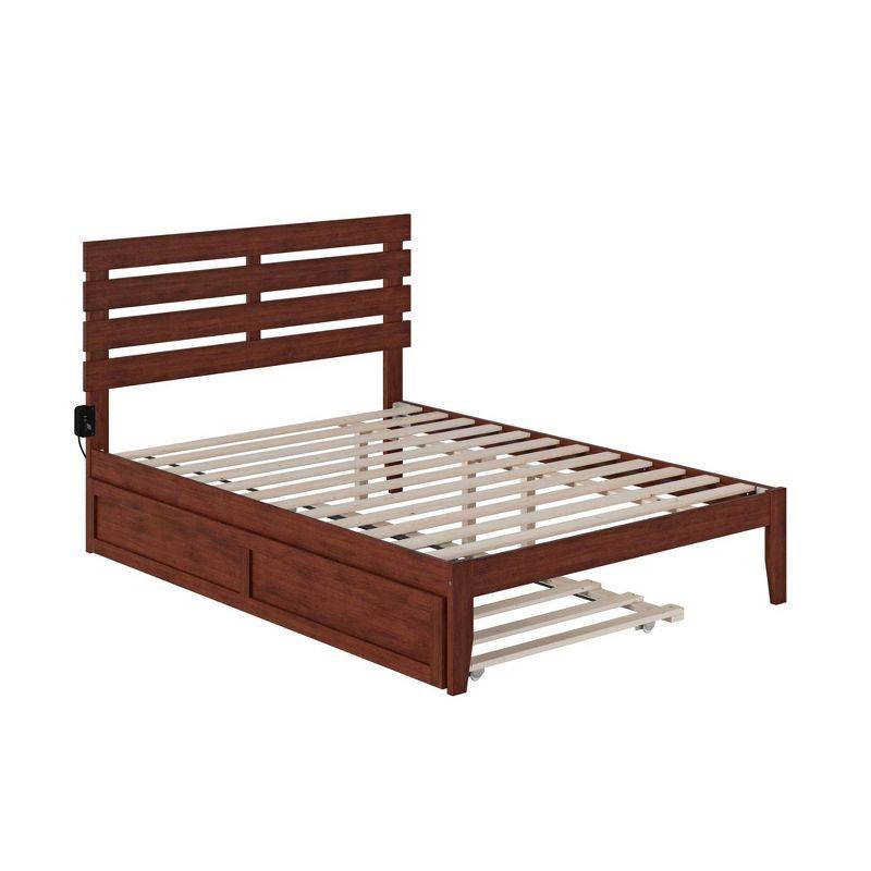 Walnut Full Wood Platform Bed with Trundle and USB Charger