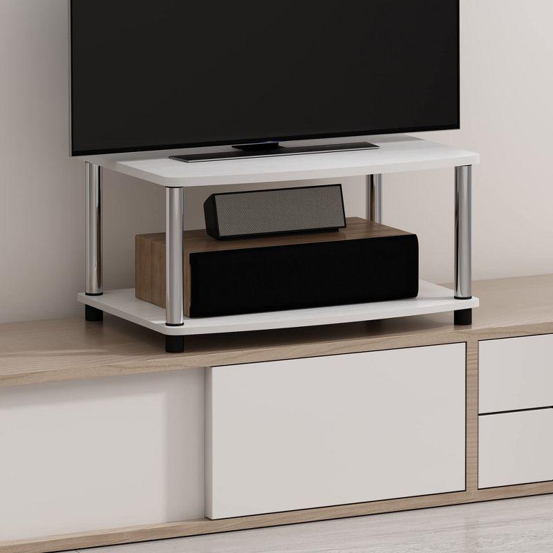 White Oak and Chrome 2-Tier Freestanding TV Stand