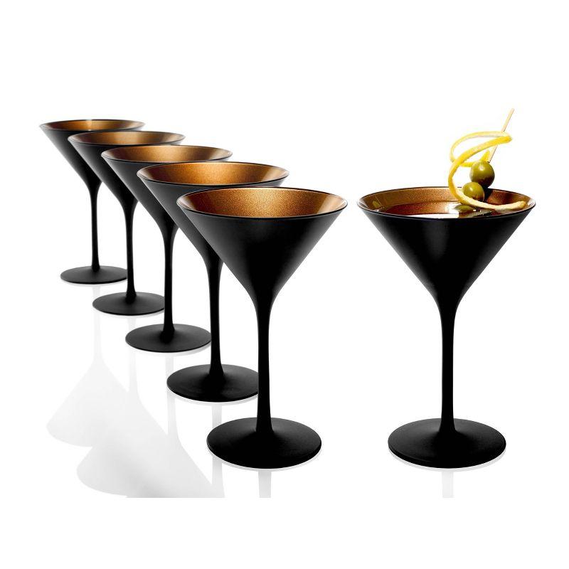 Set of 6 Olympia Martini Drinkware 8oz Glasses Black/Bronze - Stolzle Lausitz: Lead-Free Crystal, Dishwasher-Safe Glassware