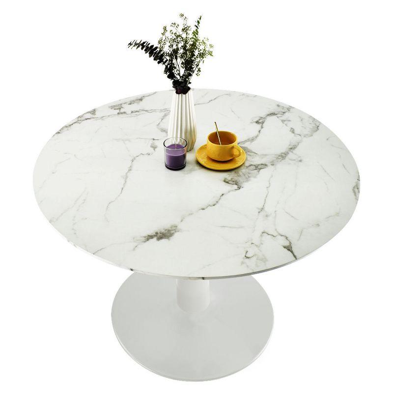 40'' Harris Round Artificial Marble Top Pedestal Modern Dining Table White Base-Maison Boucle