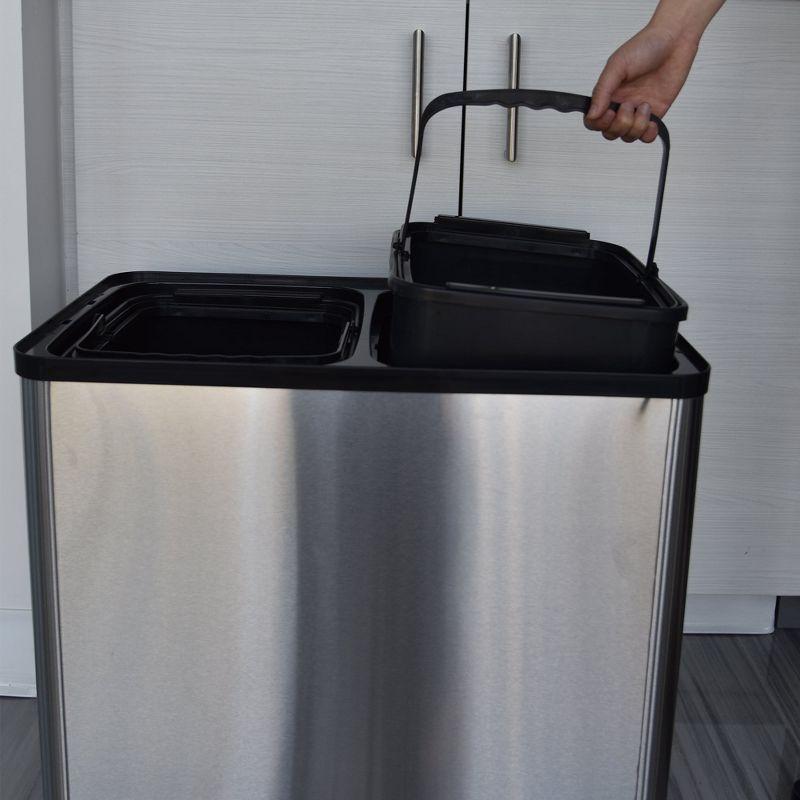 iTouchless Erik Stainless Steel 16 Gallon Motion Sensor Multi-Compartments Trash & Recycling Bin