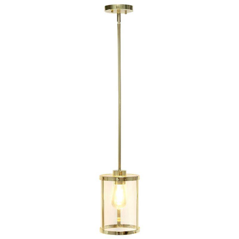 1-Light 9.25" Modern Farmhouse Adjustable Hanging Cylindrical Clear Glass Pendant Fixture with Metal Accent - Lalia Home