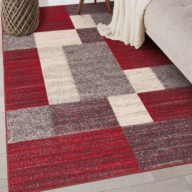 World Rug Gallery Modern Boxes Design Non-slip (Non-skid) Red 7'10" x 10' Area Rug