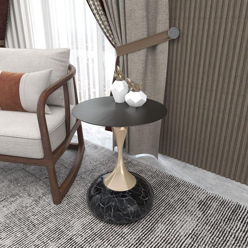 Black Stainless Steel and Stone Round Pedestal Side Table