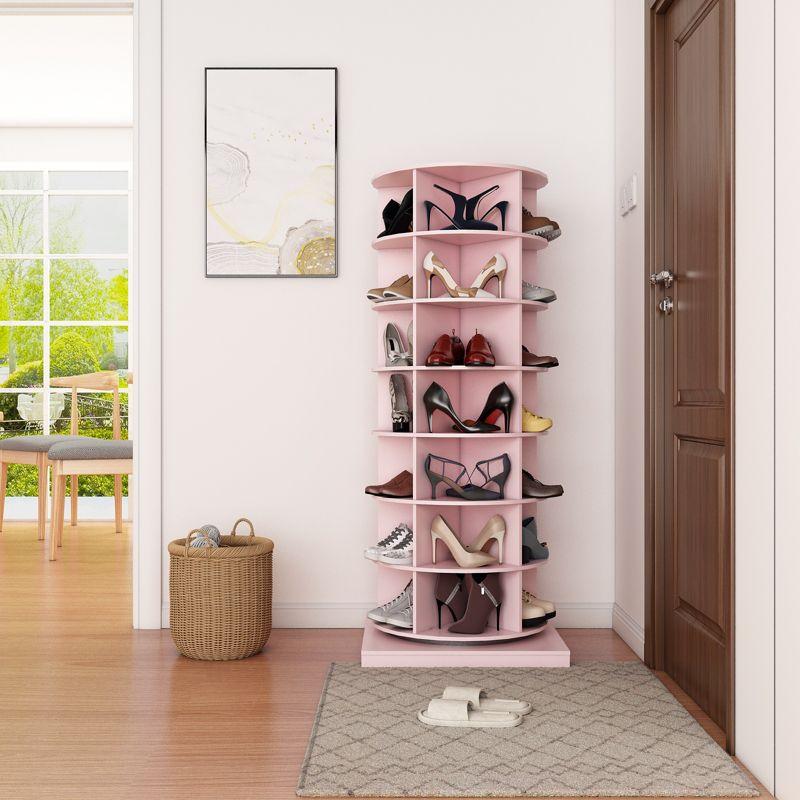 Rotating Shoe Rack Tower 360, Spinning Shoe Rack Tower 7 Tier for Closet, Entryway, Tall Shoe Storage Organizer, Holds Up to 28 Pairs of Shoes Pink