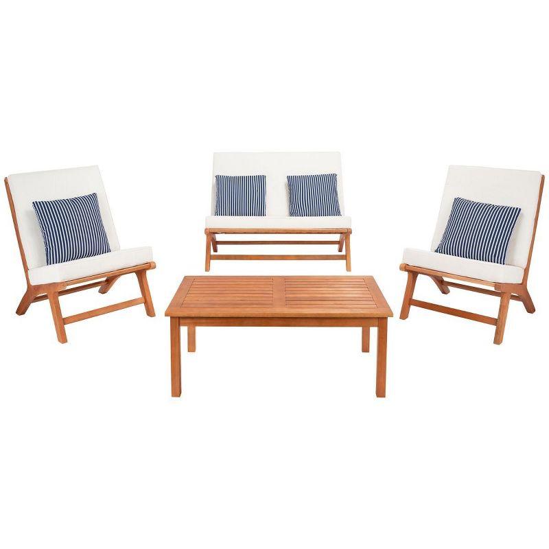 Chaston 4 Piece Living Set - Indoor/Outdoor - PAT7044 - Natural/Beige + Thin Stripe Pillow - Safavieh