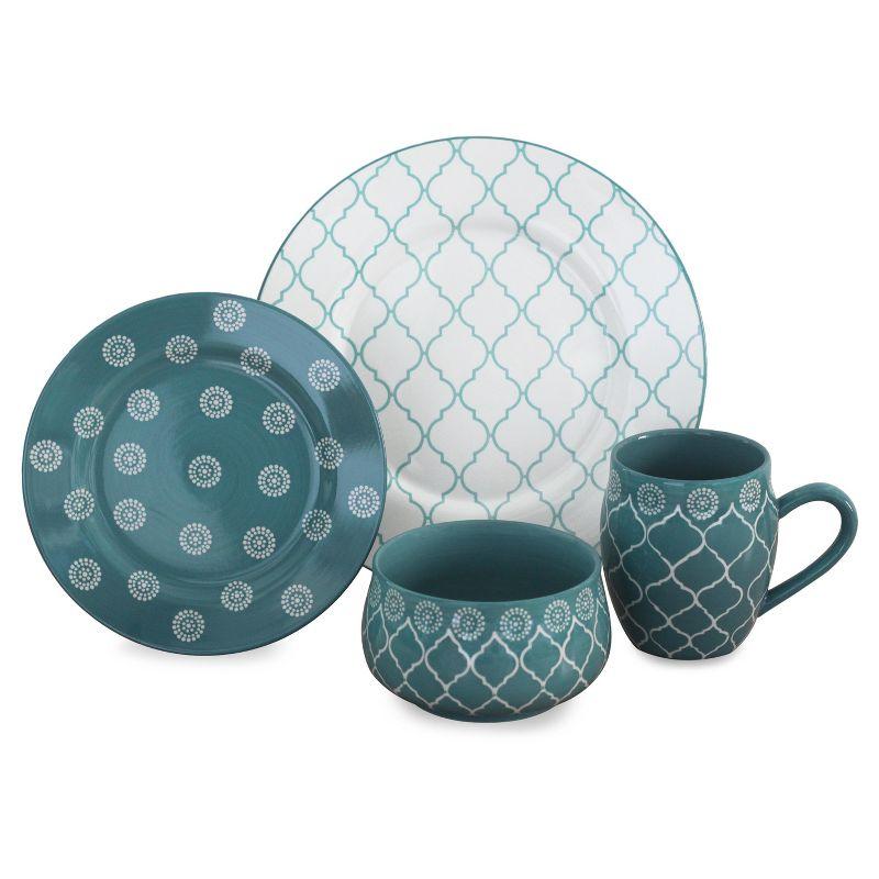 Marcela Floral Turquoise Ceramic Dinnerware Set, Service for 4