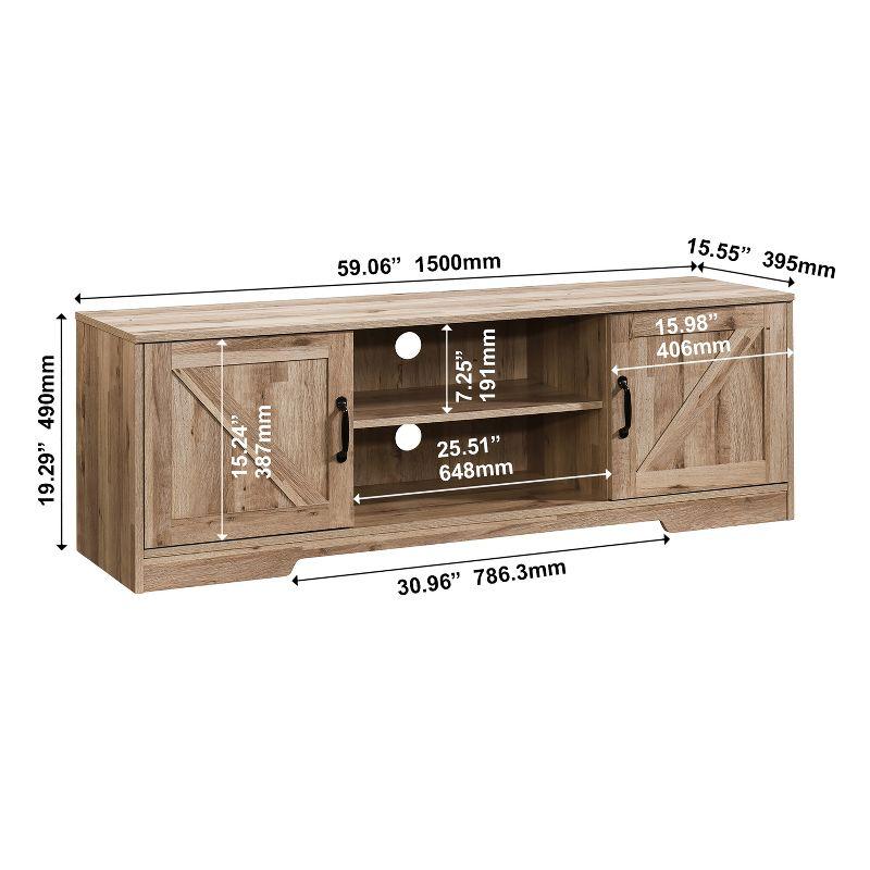 AndMakers 59 in. Farmhouse Oak TV Stand For TVs Up To 59" with 2 Storage Cabinets, Wood Barn Door Media Television Console Table With Storage