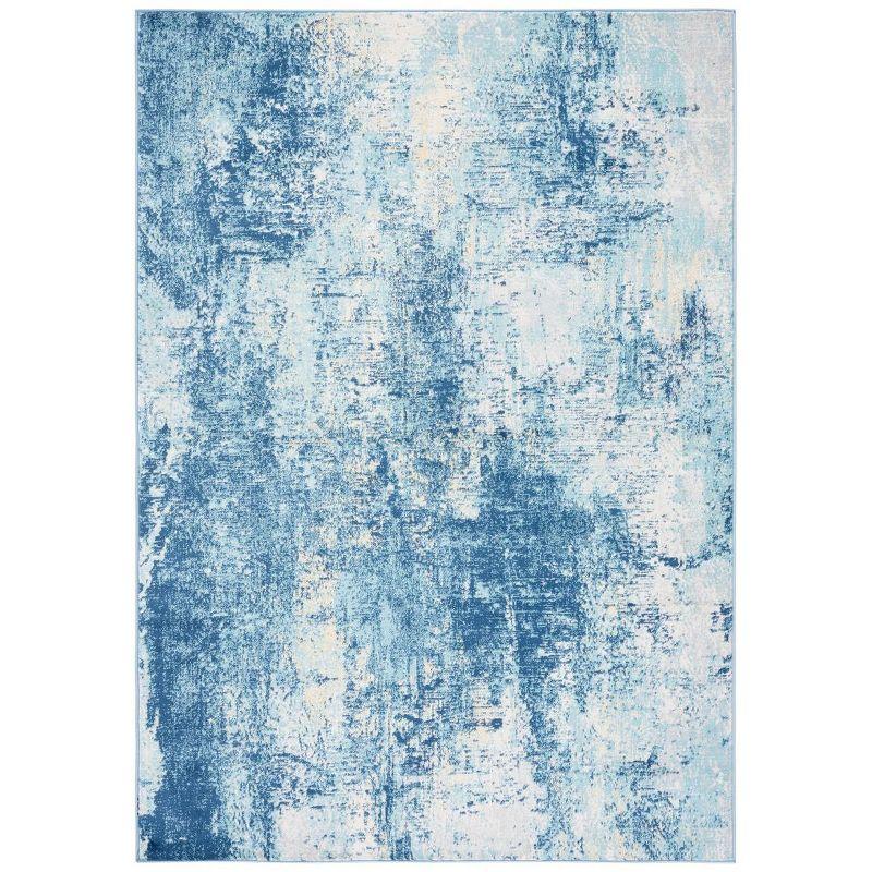 Ivory and Aqua Abstract Hand-Knotted Synthetic Rug, 4' x 6'