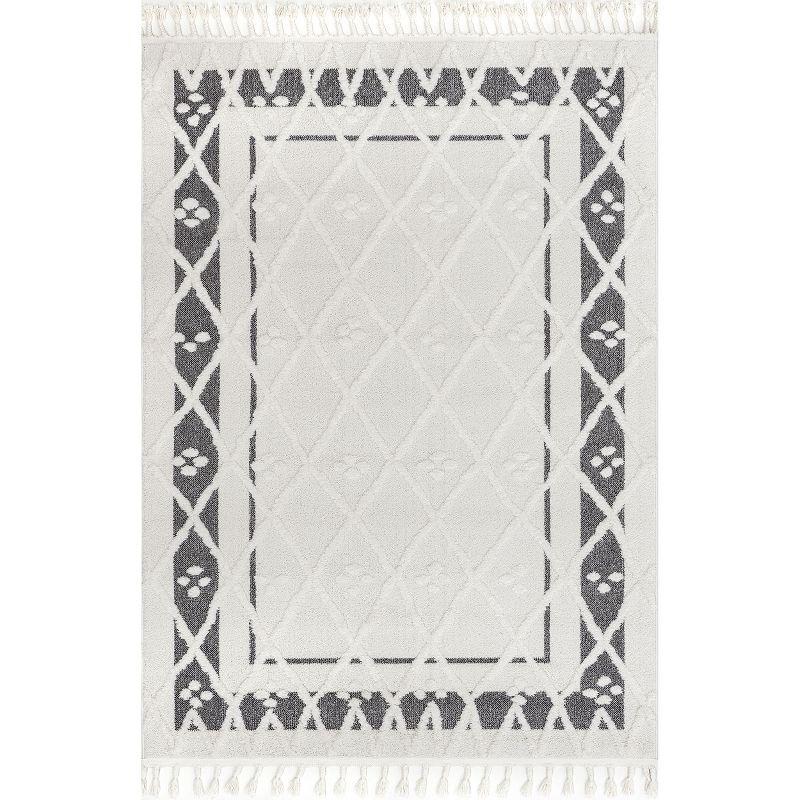 Geometric White and Gray Braided Rectangular Area Rug