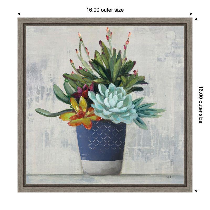 16x16 Navy and Gray Succulent Still Life Canvas Print