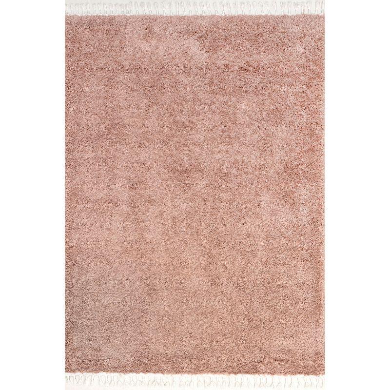 Nuloom Neva Solid 8x11 Shag Indoor Area Rug for Living Room Bedroom Dining Room Nursery, Blush/Ivory