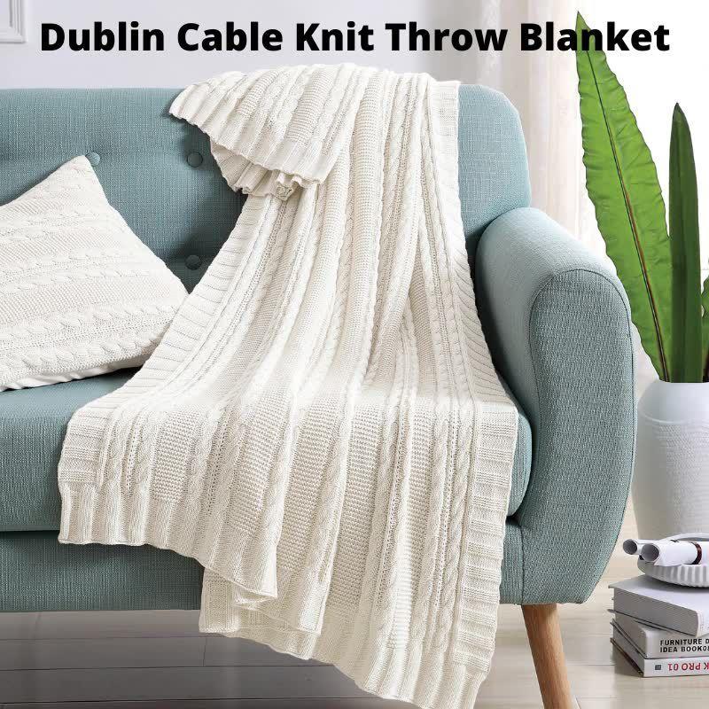 Dublin Soft Cotton Cable Knit Throw Blanket 50"x70" - Cozy Blue