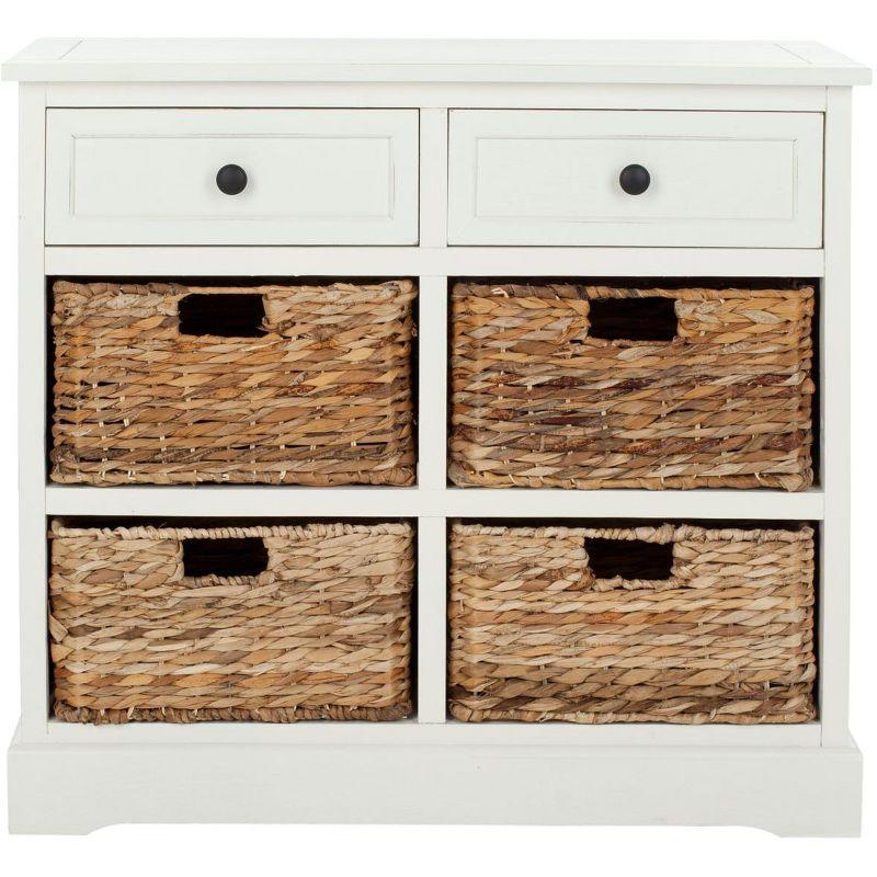 Distressed Cream Pine 6-Drawer Storage Unit with Wicker Baskets