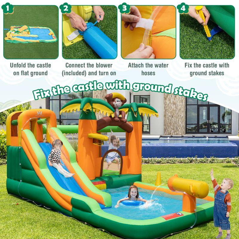 Costway Inflatable Water Slide Park Monkey Bounce House Splash Pool with 735W Blower