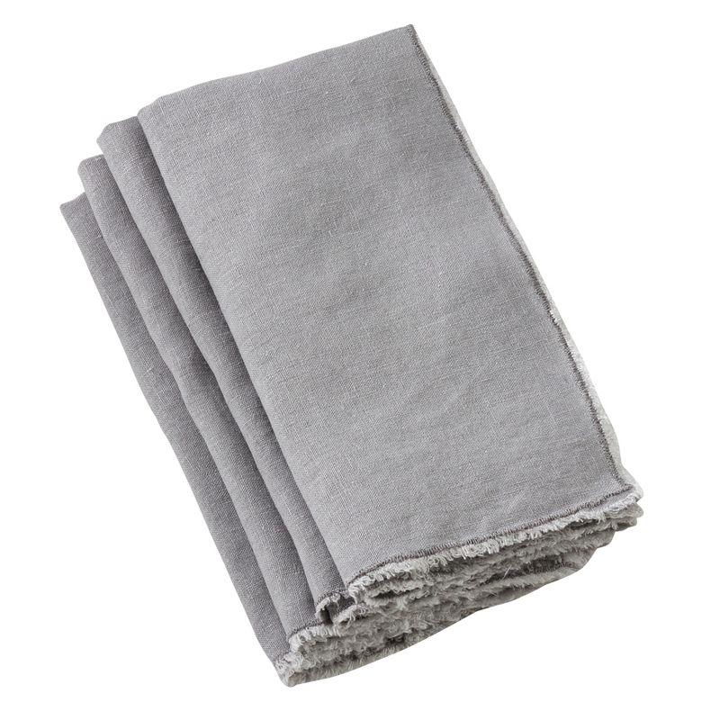 Saro Lifestyle Fringed Design Stone Washed Napkins (Set of 4), Grey
