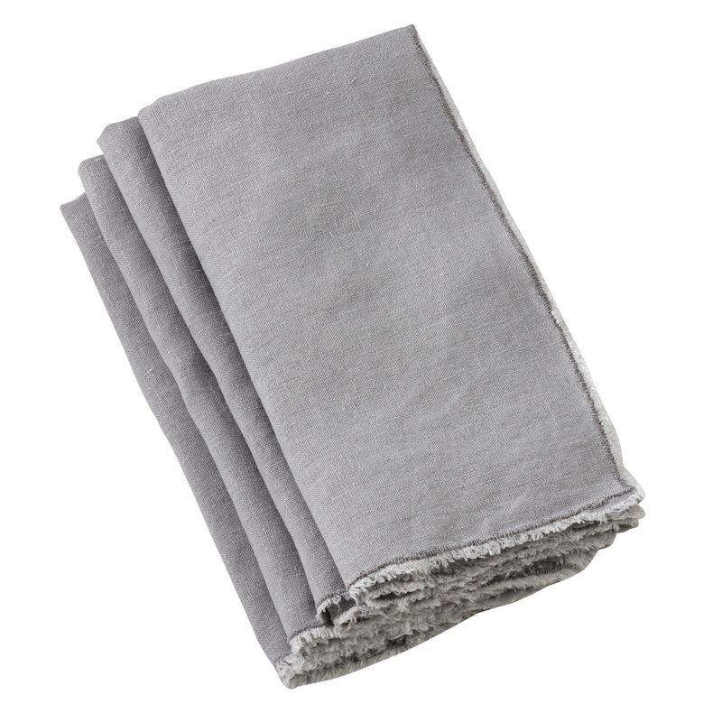 Gray Stone Washed Linen Fringed Table Napkins, Set of 4