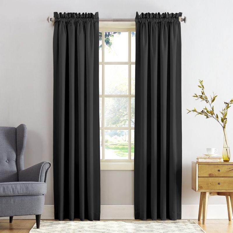 Black Polyester Room Darkening Rod Pocket Curtain Panel