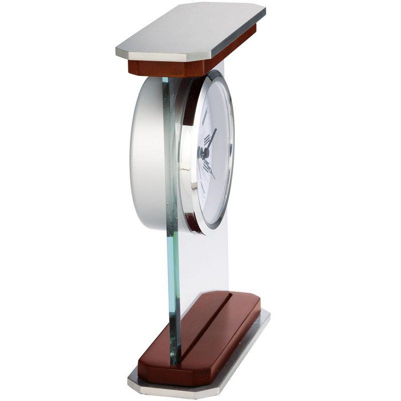 Howard Miller® Mayfield Modern & Contemporary Roman Numeral Rosewood Quartz Movement / Crystal Tabletop Clock with Alarm in White/Brown/Silver