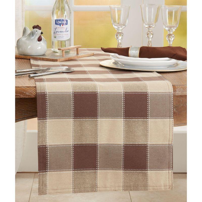 Saro Lifestyle Stitched Plaid Design Cotton And Poly Blend Table Runner