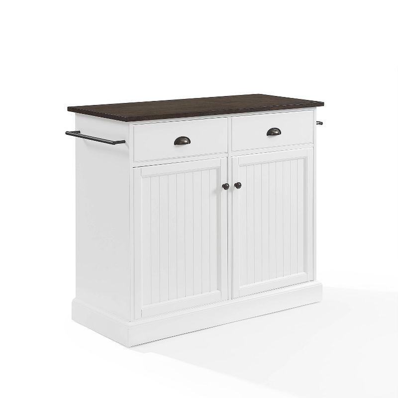 Crosley Shoreline Kitchen Island White/Dark Brown: Adjustable Shelves, Towel Bar, MDF & Veneer Storage Cart