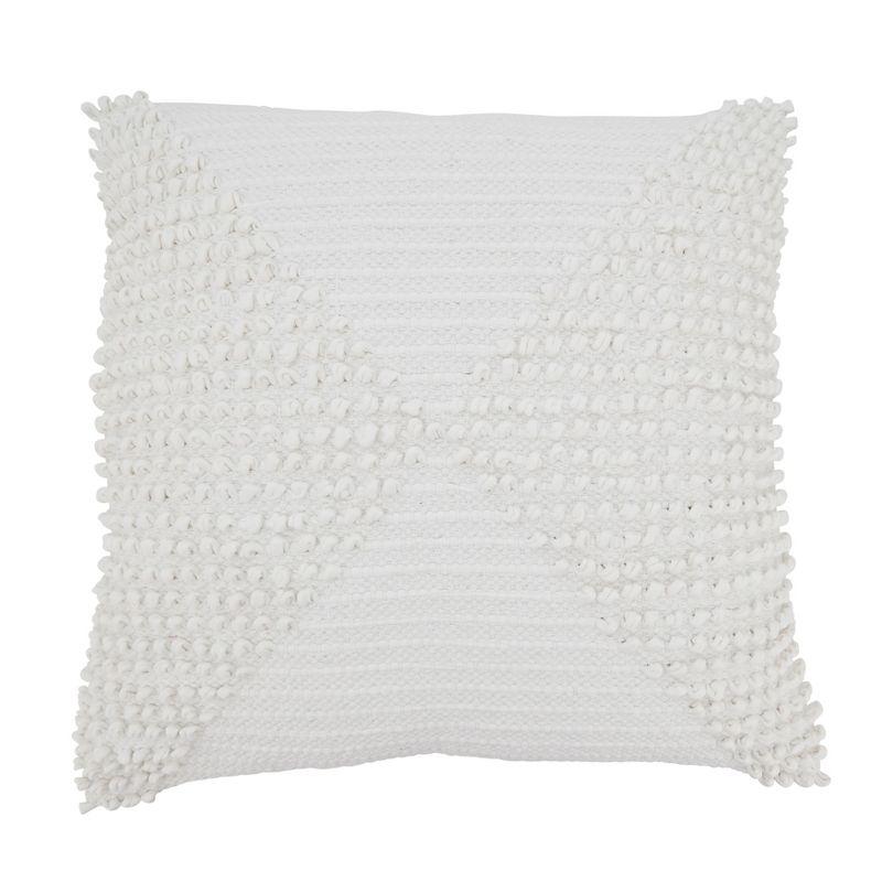 Ivory Textured Woven Diamond Cotton Throw Pillow 20"