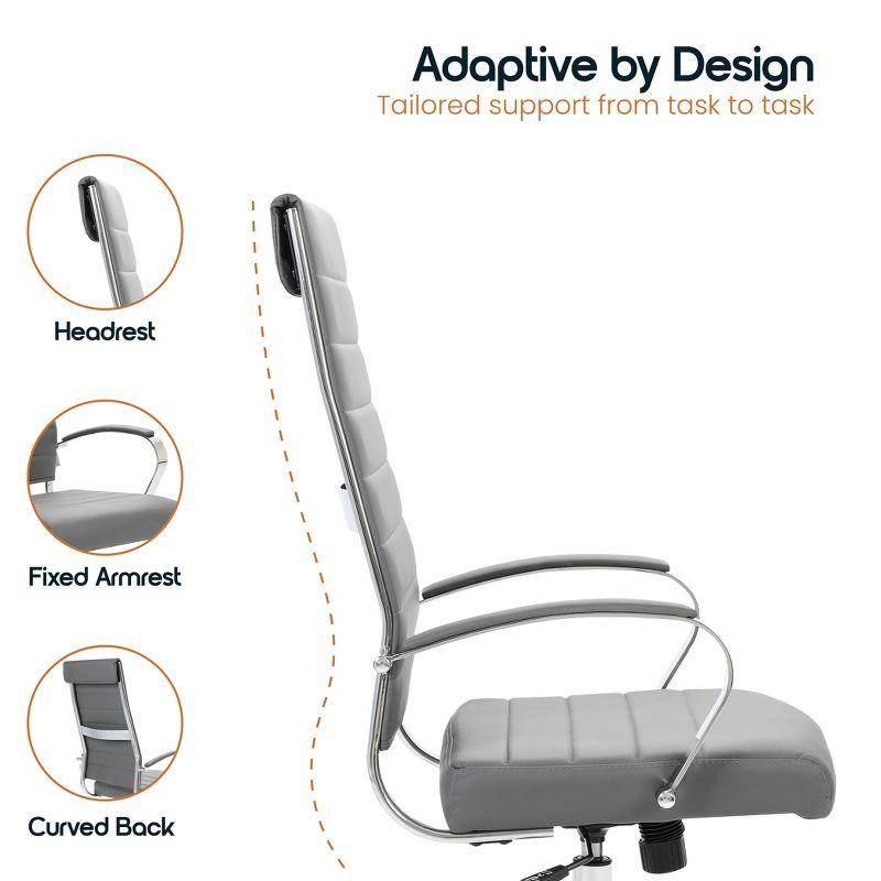 LeisureMod Benmar Modern High Back Leather Office Chair with Adjustable Height, Swivel Base, Ergonomic Design for Home Office, Study, or Workspace