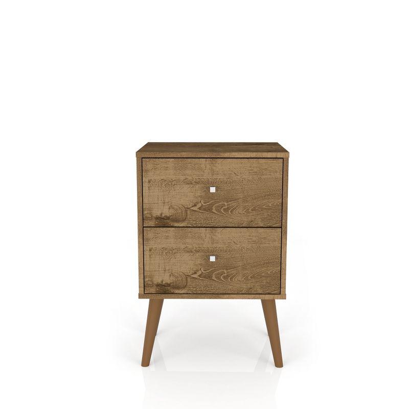 Rustic Brown 2-Drawer Mid-Century Modern Nightstand