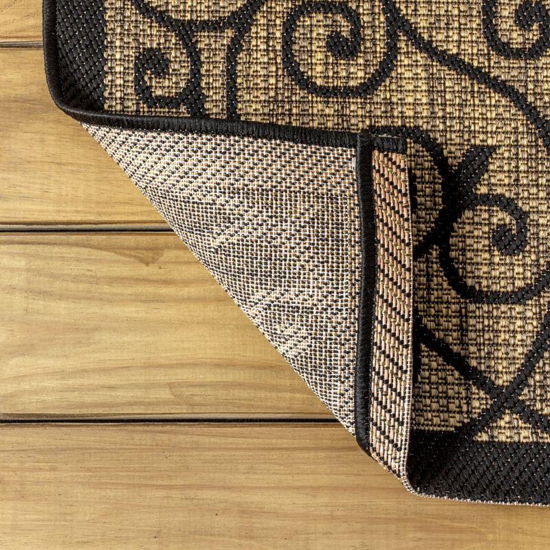 2'x8' Madrid Vintage Filigree Textured Weave Indoor/Outdoor Runner Rug, Black - JONATHAN Y