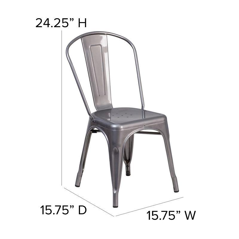 Silver Metal Armless Stackable Dining Chair