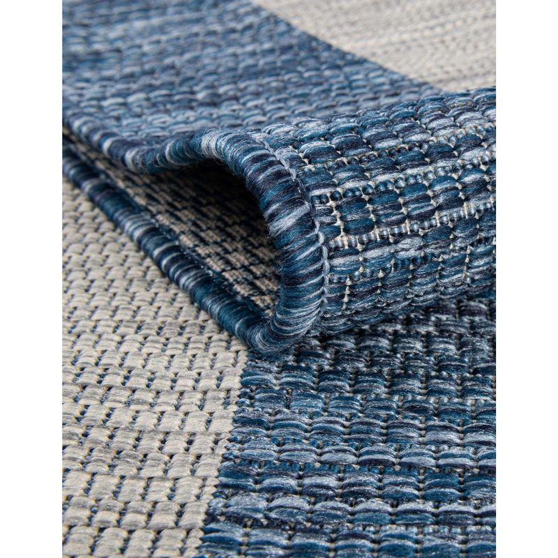 Blue and White Striped Outdoor Synthetic Rug, 9' x 12'