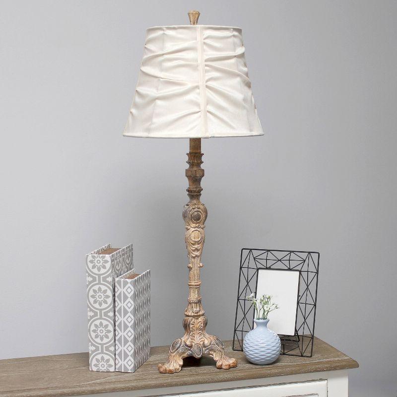 Antique Style Buffet Table Lamp with Ruched Shade Cream - Elegant Designs: Resin Base, Silk Shade, UL Listed