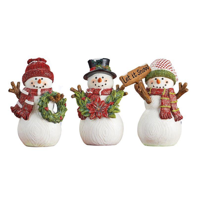 Hand-Painted Winter Snowman Figurine Set with Glitter Accents