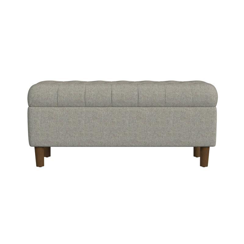 Button Tufted Storage Bench with Cone Wood Legs Gray - HomePop: Hinged Lid, Bedroom Ottoman