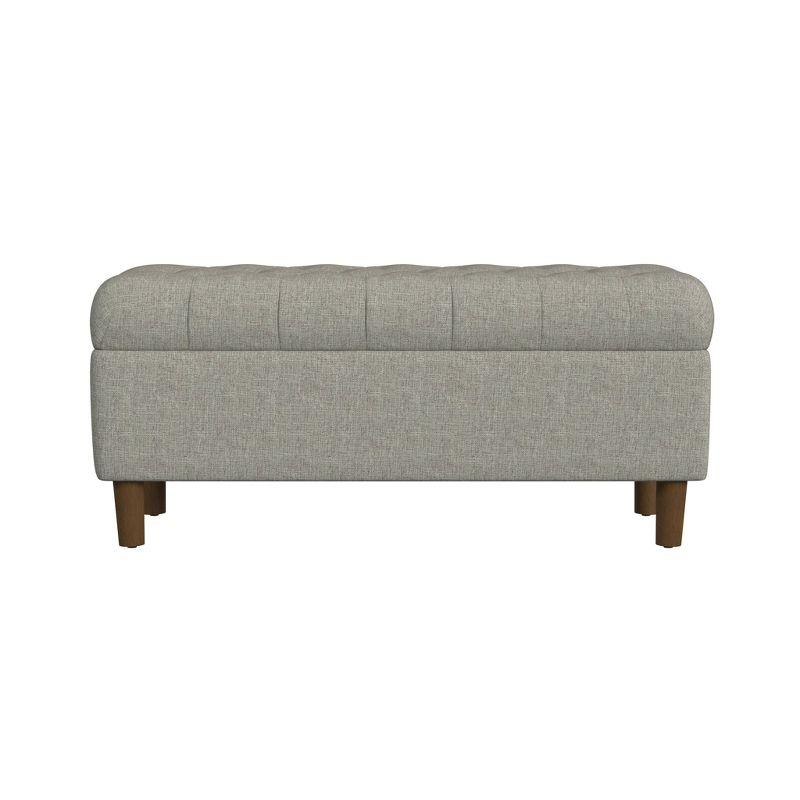 Gray Tufted Round Cocktail Storage Ottoman with Wood Legs