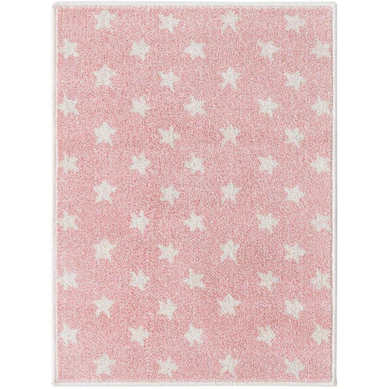 Pink and Ivory Rectangular Kids' Star Pattern Rug