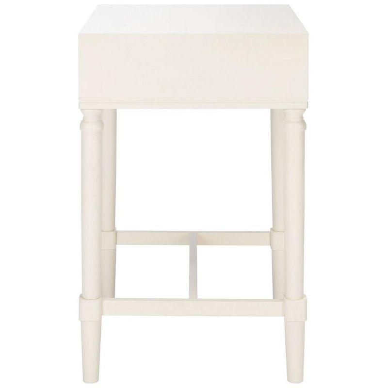 Elegant White Wood Accent Table with Carved Details and Storage Drawer