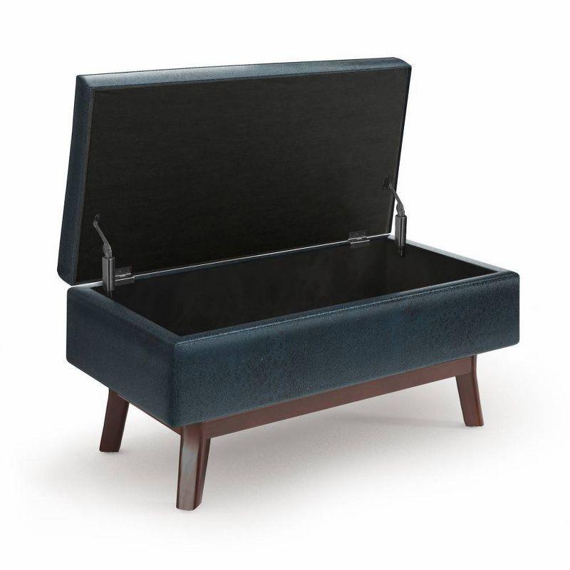 Simpli Home Owen 36"W Small Upholstered Storage Ottoman with Lift Top and Solid Wood Legs