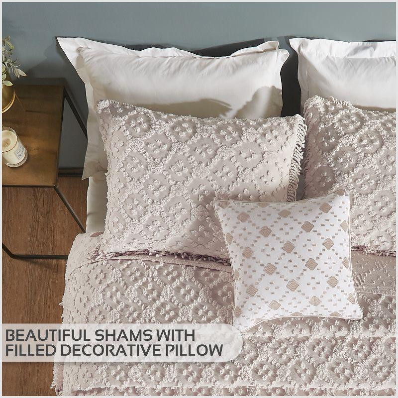 Better Trends Charleston Collection 100% Cotton Bedding sets, Machine Washable Soft and Breathable 4-piece Chenille Bedspread & Sham with Geometric Embroidery, All season