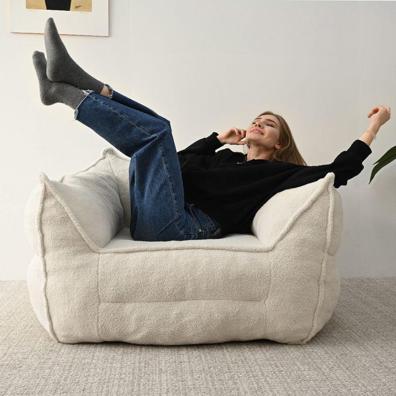 Beige Boucle Upholstered Double Bean Bag Sofa