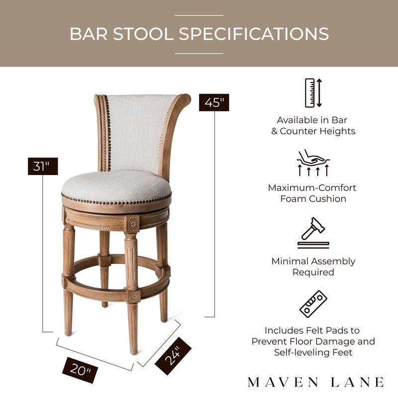 Weathered Oak Swivel Bar Stools with Upholstered Seats, Set of 4