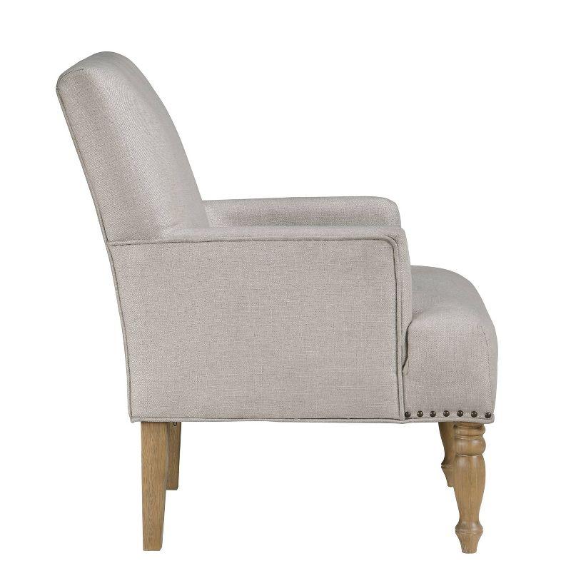 Comfort Pointe Anna Arm Chair Beige: Upholstered with Nailhead Trim, Wood Legs, Foam Fill