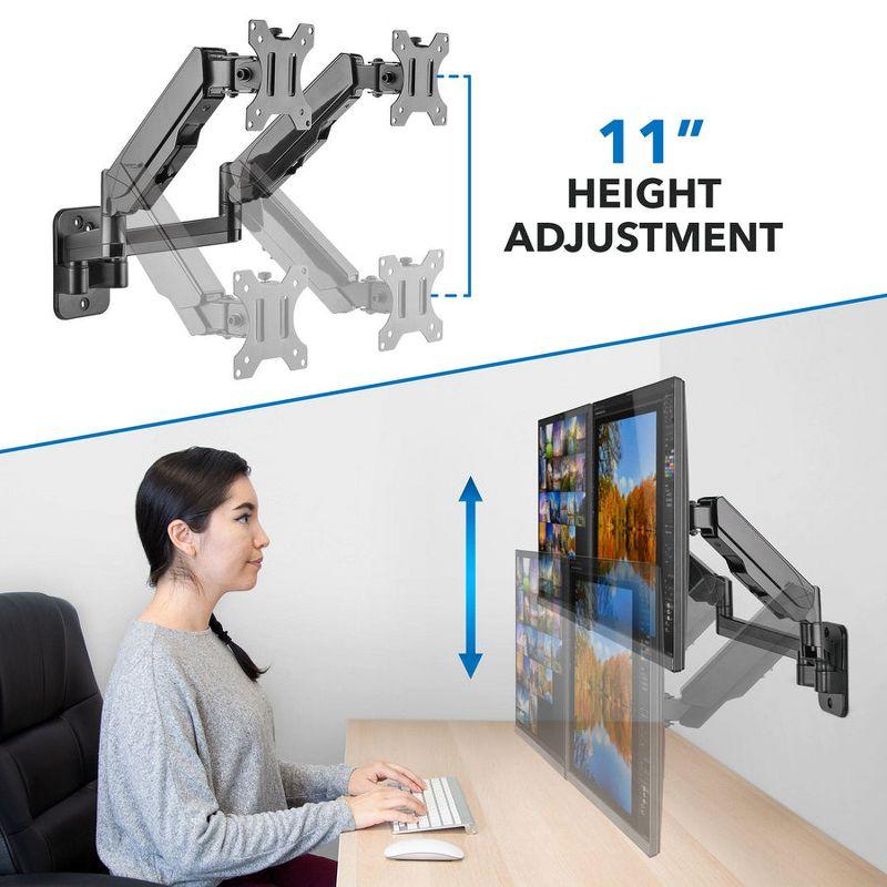 Mount-It! Height Adjustable Dual Monitor Wall Mount | Supports Monitors w/ 75x75mm and 100x100mm VESA Patterns & Screens 17" to 32" | Cable Management