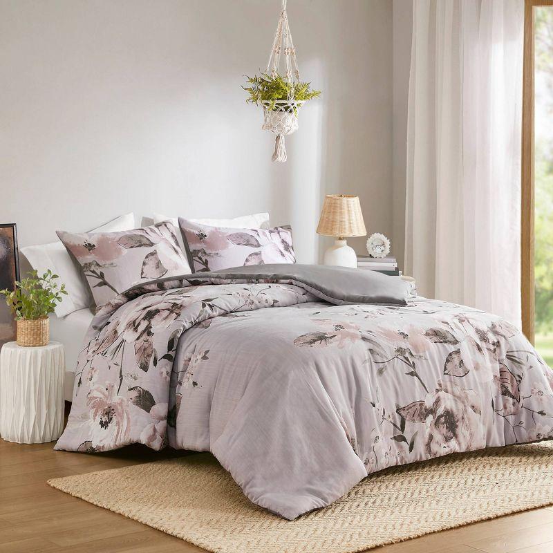 Lilac Floral Cotton Full/Queen Duvet Cover Set