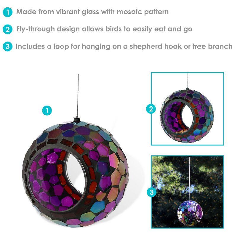 Sunnydaze Outdoor Garden Patio Round Glass with Mosaic Design Hanging Fly-Through Bird Feeder - 7"