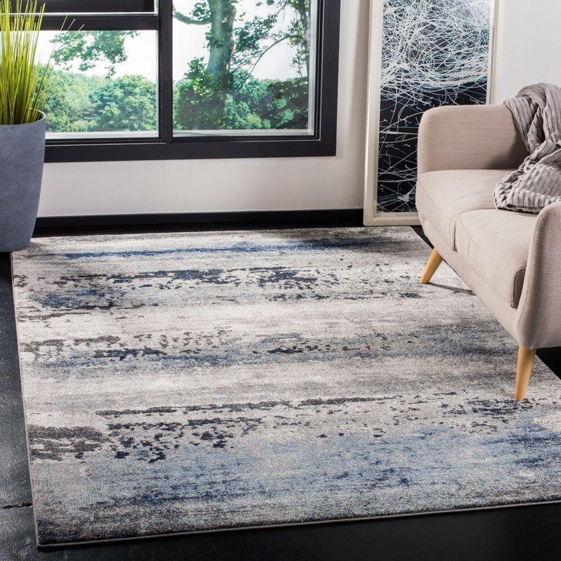 Galaxy Gray and Blue Hand-Knotted Rectangular Area Rug